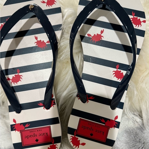 Kate Spade Striped Flip Flops with Red Crabs - Picture 1 of 4